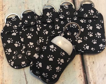 Black PAW Print HAND SANITIZER Holder Key Chain Air Pod Case