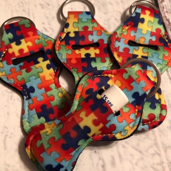 Chap stick Key Chain/ Chapstick Holder/ Lip Gloss Key Chain/ Holder AUTISM Awareness PUZZLE - Quantity One