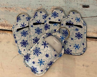 SNOWFLAKE ~ Winter Print HAND SANITIZER Holder Key Chain Air Pod Case