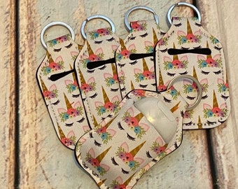 UNICORN Print HAND SANITIZER Holder Key Chain Air Pod Case