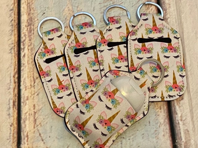 UNICORN Print HAND SANITIZER Holder Key Chain Air Pod Case
