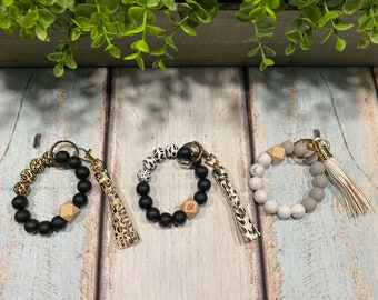 Silicone Beaded Key Chain - Wristlet Bracelet Bridesmaid Mothers Day Gift  Birthday