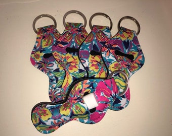 BLUE FLOWER ~ Chap stick Key Chain/ Chapstick Holder/ Lip Gloss Key Chain/ Holder - Quantity One