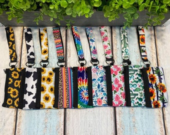 CARD POUCH Wristlet ~ ID zipper pouch with wristlet key chain / key fob change purse wallet