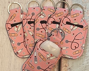 PINK NURSE Print Hand SANITIZER Holder Key Chain Air Pod Case AiRpOdS - Quantity One