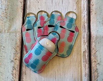 BLUE PINEAPPLE Print Hand SANITIZER Holder Key Chain Air Pod Case - Quantity One