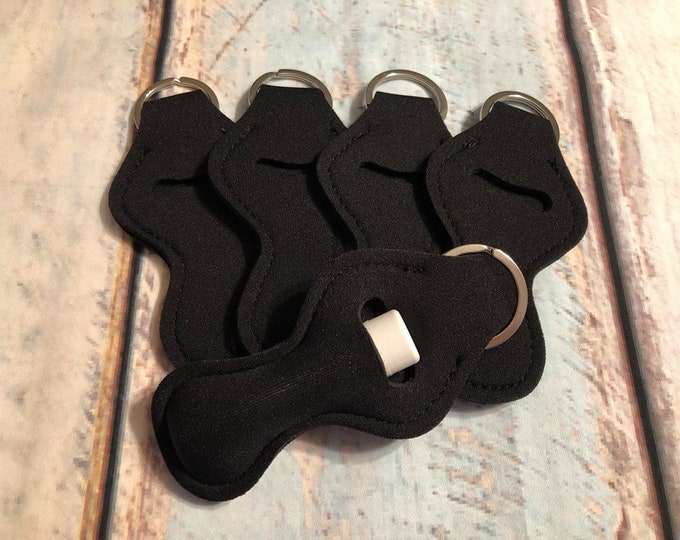 SOLID BLACK - Chap stick Key Chain/ Chapstick Holder/ Lip Gloss Key Chain/ Holder - Quantity One