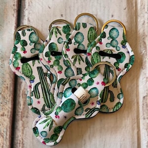 GREEN CACTUS Print Key Chain Chap stick Holder/ Lip Gloss Key Chain/ Holder - Quantity One