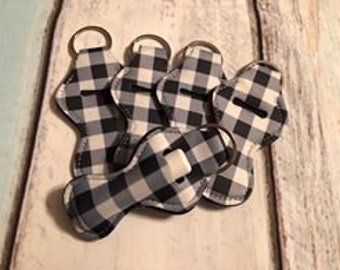 Chapstick Key Chain/ Chapstick Holder/ Lip Gloss Key Chain/ Holder Black PLAID - Quantity One