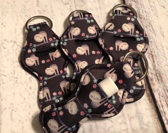 SLOTH Print CHAP STICK Key Chain/ Chapstick Holder/ Lip Gloss Key Chain/ Holder