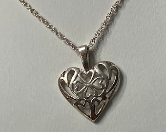 Sterling Silver 925 Four Leaf Clover Lucky Irish Shamrock Heart Pendant Jewelry Gift St Patrick Day