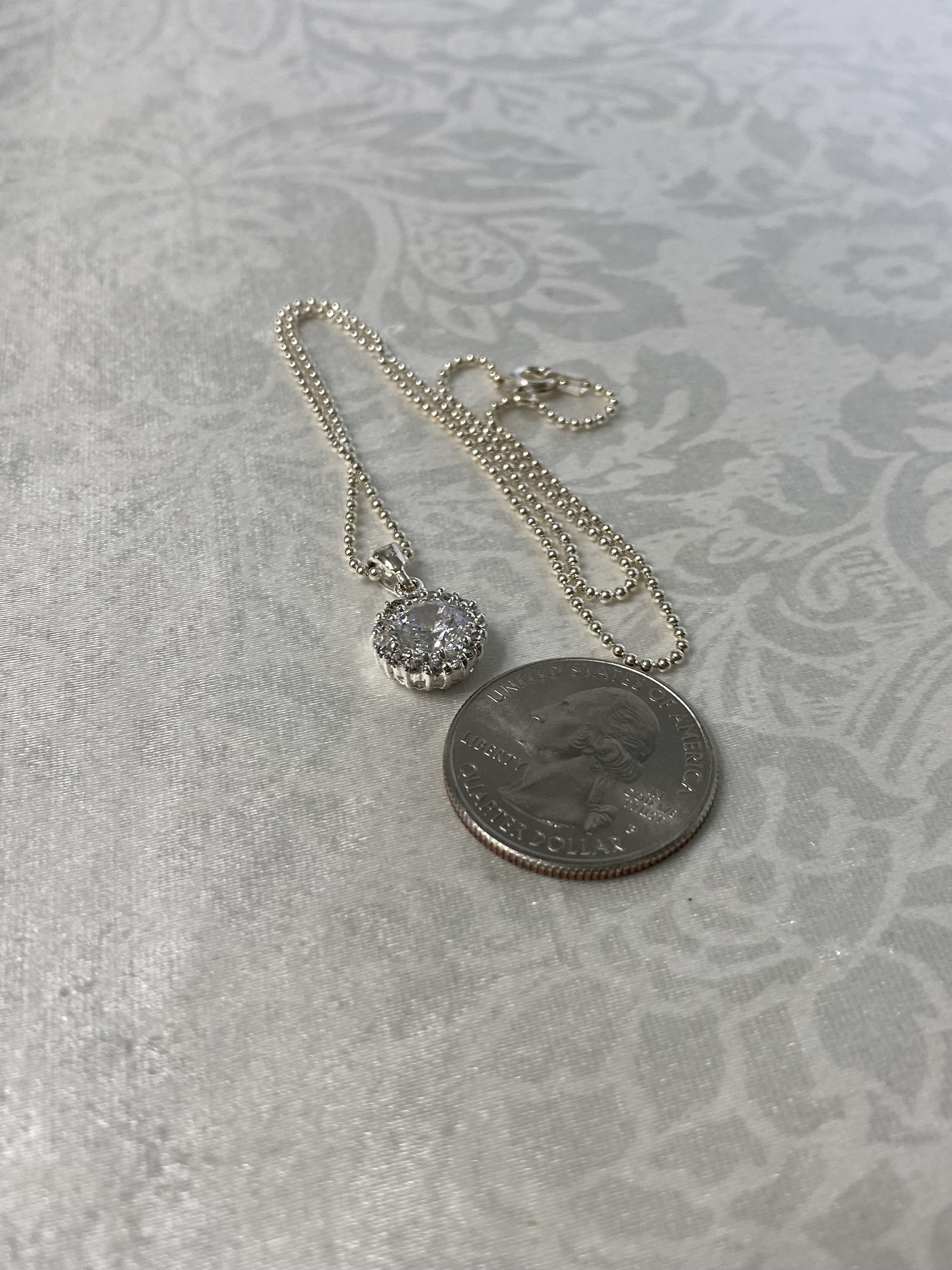Sterling Silver 925 Halo Cz Charm Pendant Necklace Fine Sterling Silver 925 Halo Cz Charm Pendant Necklace Fine