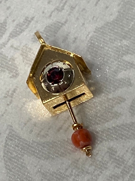 Vintage 18K Solid Gold 750 Bird House Garnet Coral