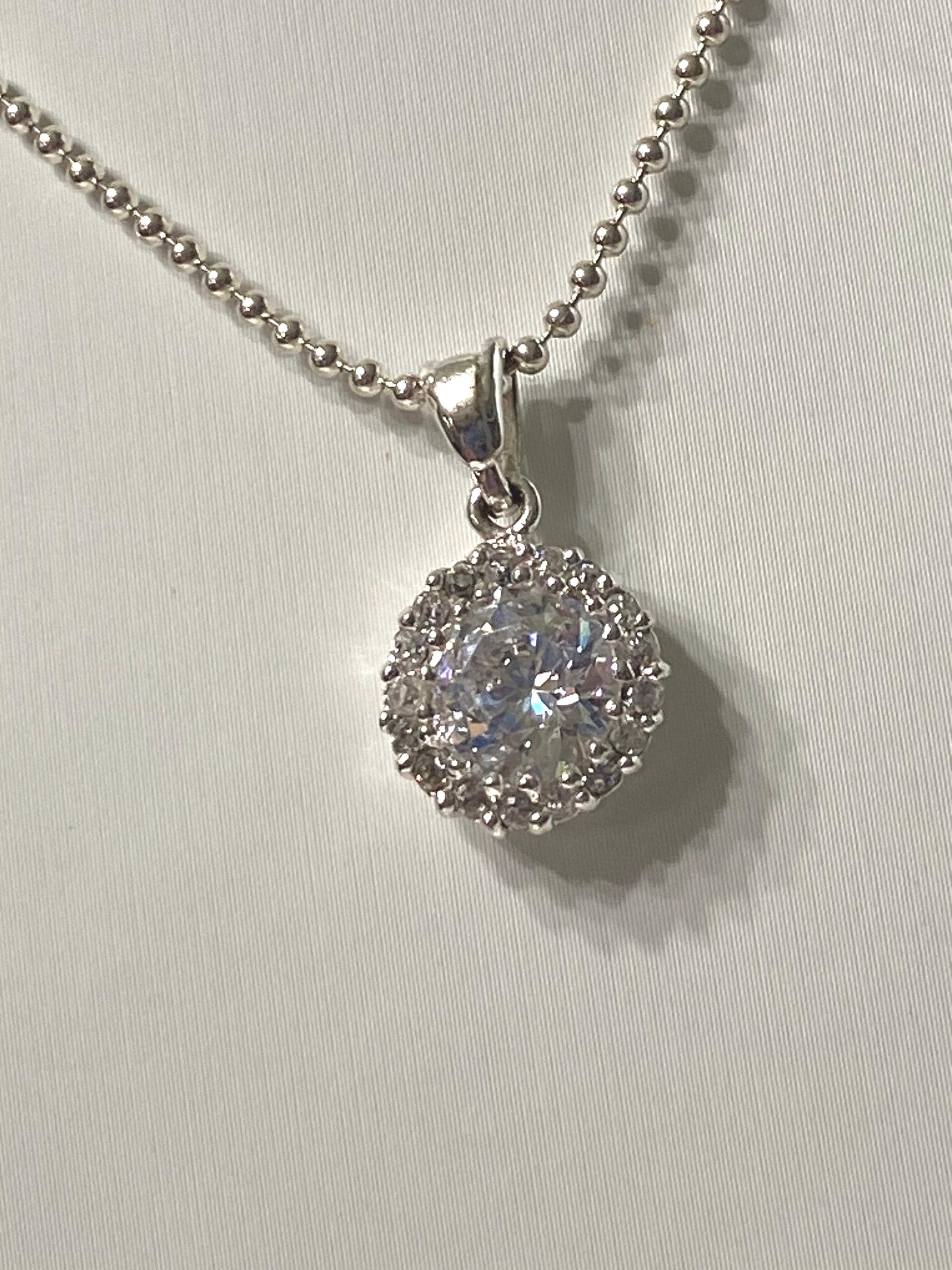 Sterling Silver 925 Halo Cz Charm Pendant Necklace Fine Sterling Silver 925 Halo Cz Charm Pendant Necklace Fine