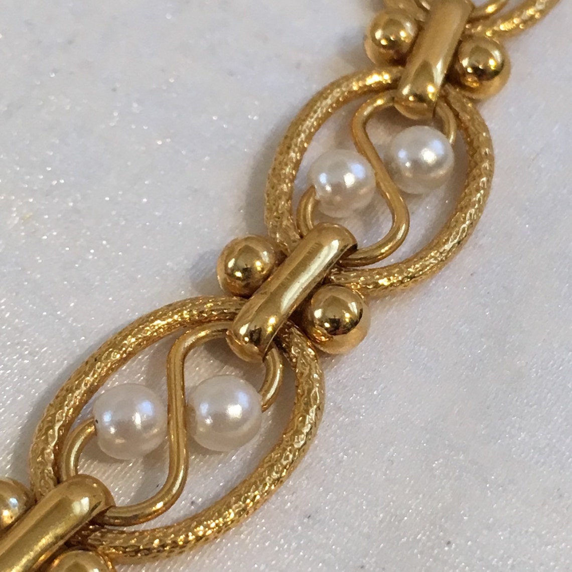 Vintage Signed LR Lady Remington F Pearl Link Chain Necklace Etsy