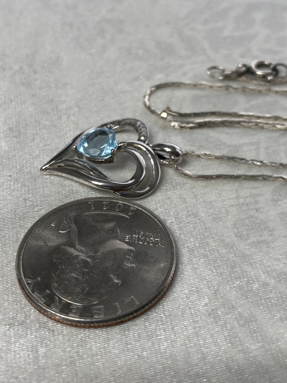 Sterling Silver 925 Blue Topaz Diamond Accent Heart Pendant