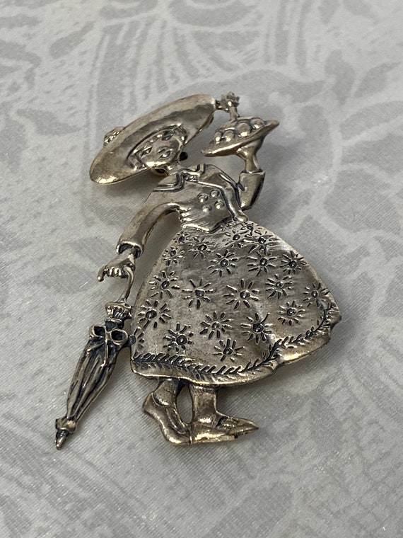 Carolee Pave Brooch Pin Figural Boy With Sailboat Dangle Charm 