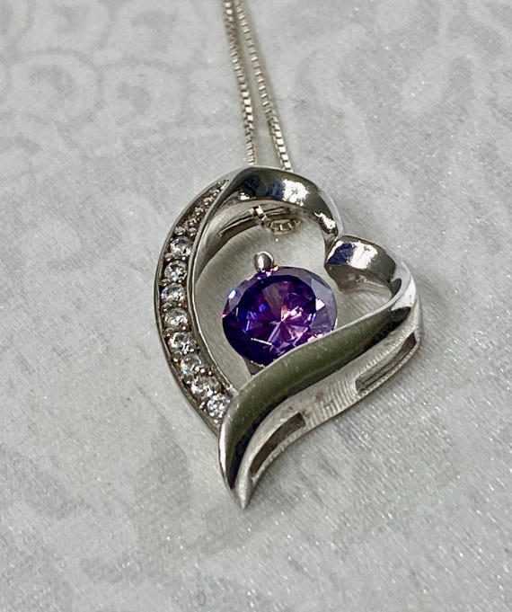 Sterling Silver 925 Amethyst Heart Pendant Necklace Jewelry Gift