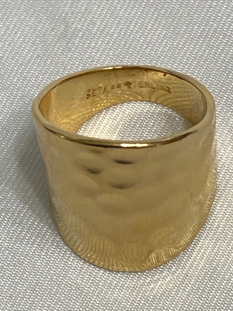 SETA Sterling 925 Gold Vermeil Wide Hand Hammered Band Ring Etsy