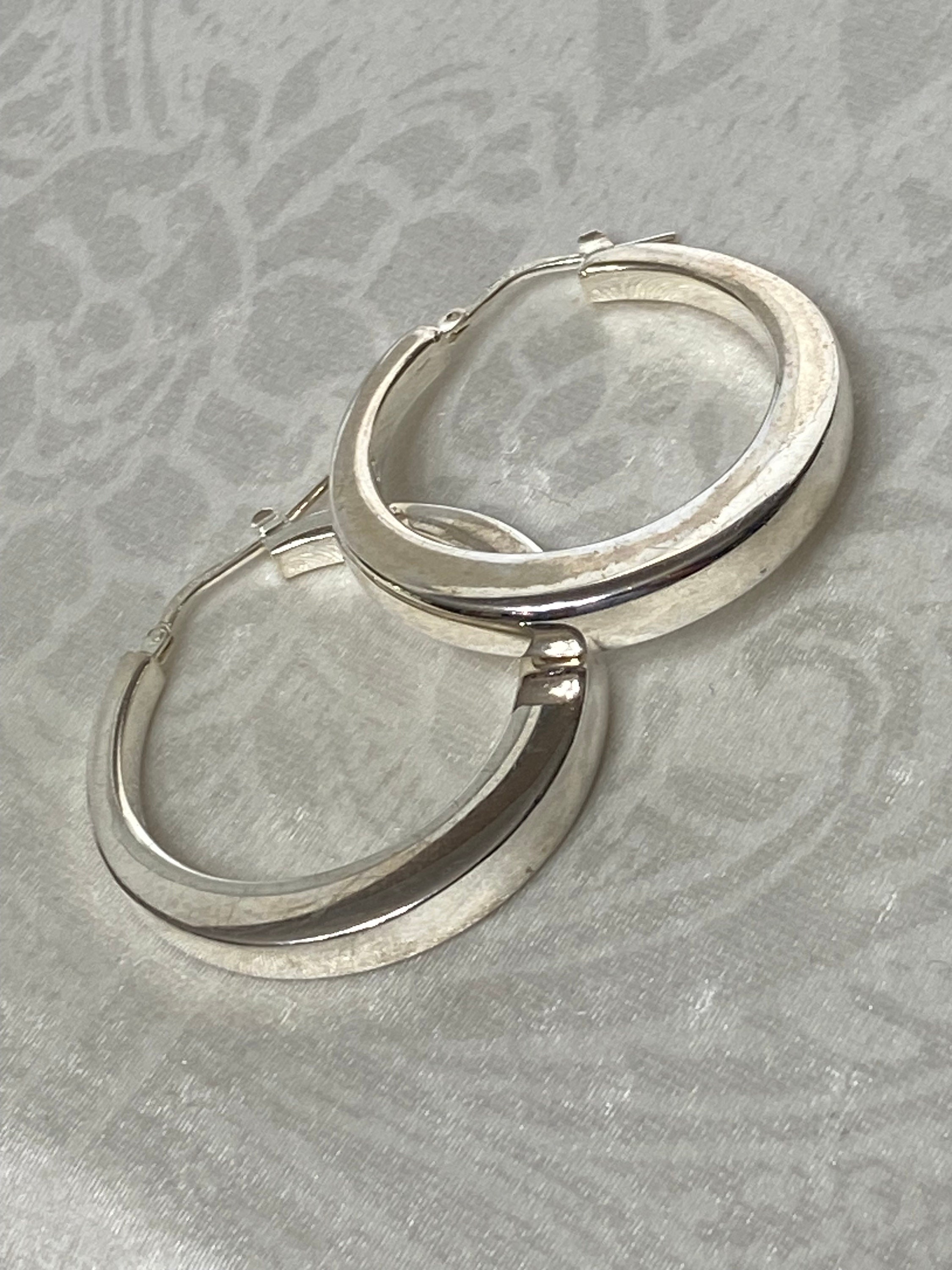 Silver Hoop Earrings MILOR Italy, Thick Puffy - Ruby Lane