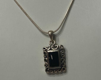 Sterling Silver 925 Black Onyx Pendant Necklace Jewelry Gift 16 Inch