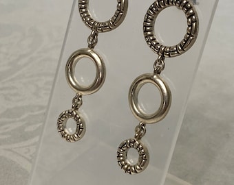 Long Sterling Silver 925 2 Inch Multi Circle Dangle Pierced Earrings Fine Jewelry Gift
