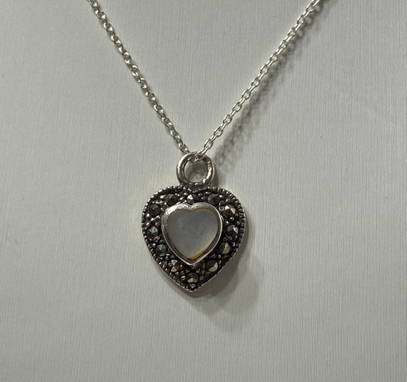 Vintage Sterling Silver 925 Heart Mop Mother of P… - image 1