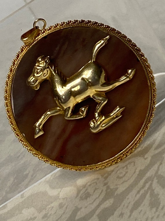 Antique 9k Yellow Gold Galloping Horse And Silver 