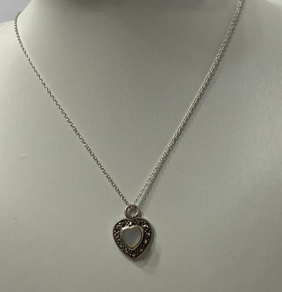 Vintage Sterling Silver 925 Heart Mop Mother of P… - image 3