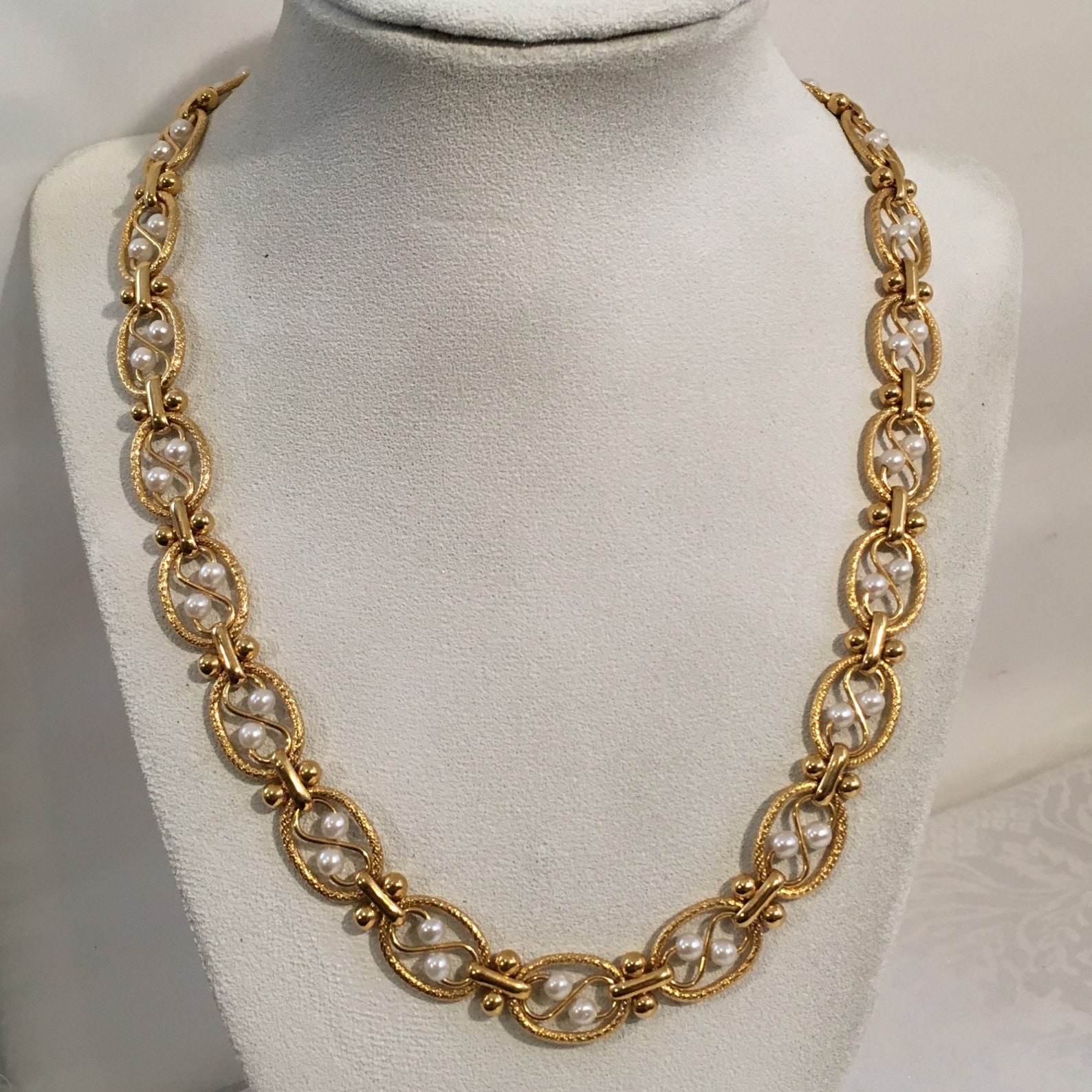 Vintage Signed LR Lady Remington F Pearl Link Chain Necklace Etsy