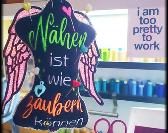 13x18 ITH dressmaker's dummy pincushion + FSL wings