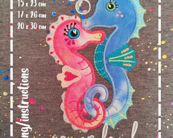 SEAhorses-Love - applique - 4 tailles