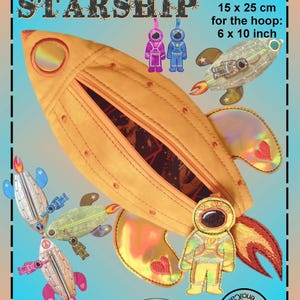 Estuche para lápices de 15 x 25 cm (6 x 10 pulgadas), diseño de nave espacial ITH, incluye astronauta.