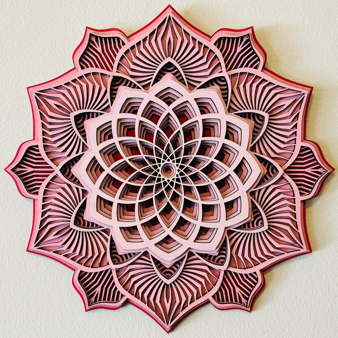 Layered Wood Lotus Wall Art: 3D Geometric Mandala, 10" Boho Decor - Etsy