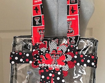 Hand-Decorated Clear Tote in Texas Tech Theme