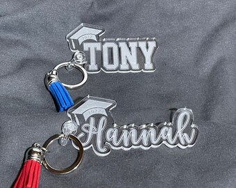 Personalized Senior Graduation Keychain Gift, 1/8" Clear Acrylic With Choice of Colored Tassel, 2021, 2022, 2023, 2024