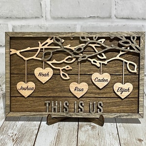 Personalized Hanging Hearts Family Plaque with Stand, Mother's Day, Father's Day, Family, Any Occasion, Any Holiday Gift, Up to 12 names, 3D