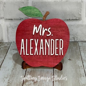 Teacher Appreciation Gift - Apple With Teacher's Name in 3D Raised Lettering With Stand, Plaque For A Teacher's Desk