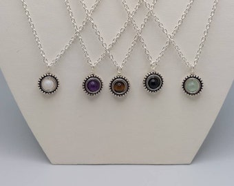 Fidget Gemstone Necklace - Silver plated - Tourmaline / Fluorite / Moonstone/ Tiger's Eye / Amethyst - anxiety - calming - spinner