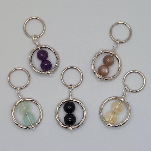 Fidget Gemstone Keyring - Silver plated - fluorite / Onyx / Citrine / Amethyst / Moonstone  - anxiety - spinner