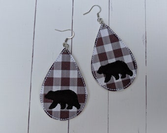 Bear Silhouette Teardrop Earrings - 2 Sizes, Embroidery Design, Digital File