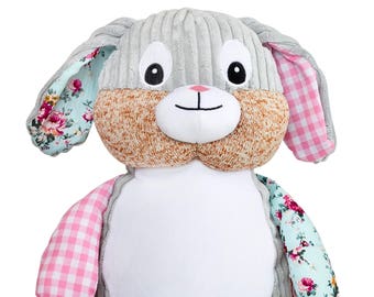Big Sister | Big Brother Stuffed Rabbit | Easter Rabbit | Ring Bearer | Flower Girl Gift |  | Harlequin Pink Rabbit | Adoption Day Gift