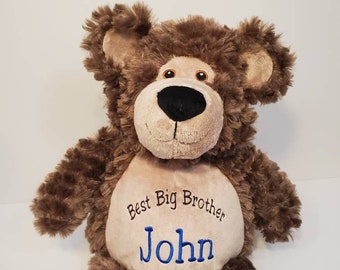 16" Personalized Big Brother Little Brother Gift | Adoption Day Gift | Birthday Gift | Baby Shower Gift | Flower Girl | Brown Bear