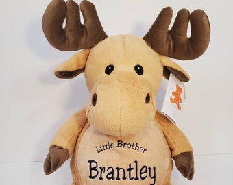 16" Personalized Big Brother Little Brother Gift | Adoption Day Gift | Birthday Gift | Baby Shower Gift | Flower Girl | Moose