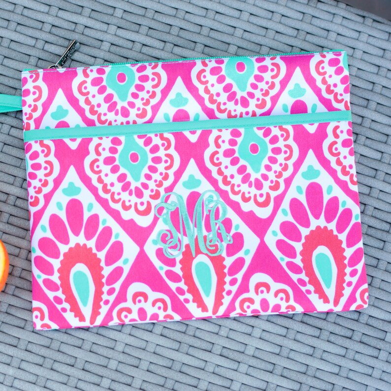 Personalized Beachy Keen Zip Pouch Bikini Bag Waterproof Accessory Bag Maid of Honor Retirement Gift Make up Bag Bridesmaid Gift