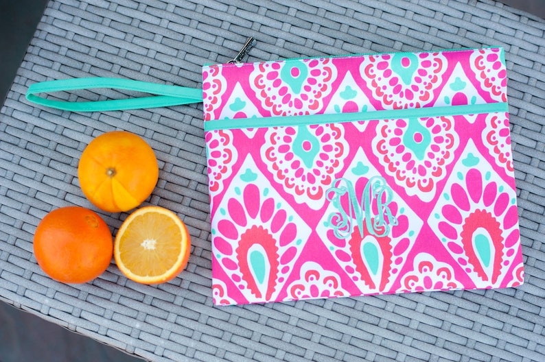 Personalized Beachy Keen Zip Pouch Bikini Bag Waterproof Accessory Bag Maid of Honor Retirement Gift Make up Bag Bridesmaid Gift