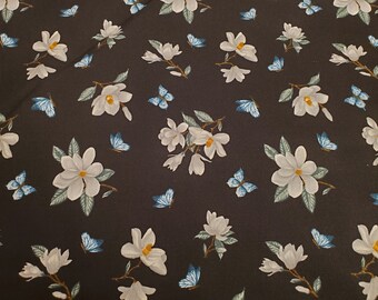 Cotton Fabric | 100% Cotton | White Flower on Black Fabric| Fabric for Mask | Floral Print