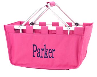 Personalized Collapsible Personalized Large Market Tote Utility | Toy | Beach | Picnic | Craft | Teacher | Grocery | Trunk Organizer