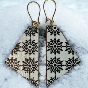 Winter Earrings | Snowflake Earrings | Wooden Earrings | Dangle Earrings | Gift for her