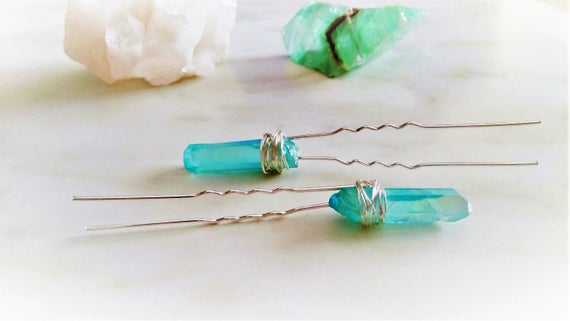 5 Raw Stone Hair Pins Bun Hair Picks Crystal Hair Pin Stone Etsy
